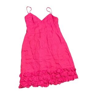 Muse Boston Proper Linen Pink Spaghetti Strap‎ Mini Dress Size 10 Ruffle Cruise